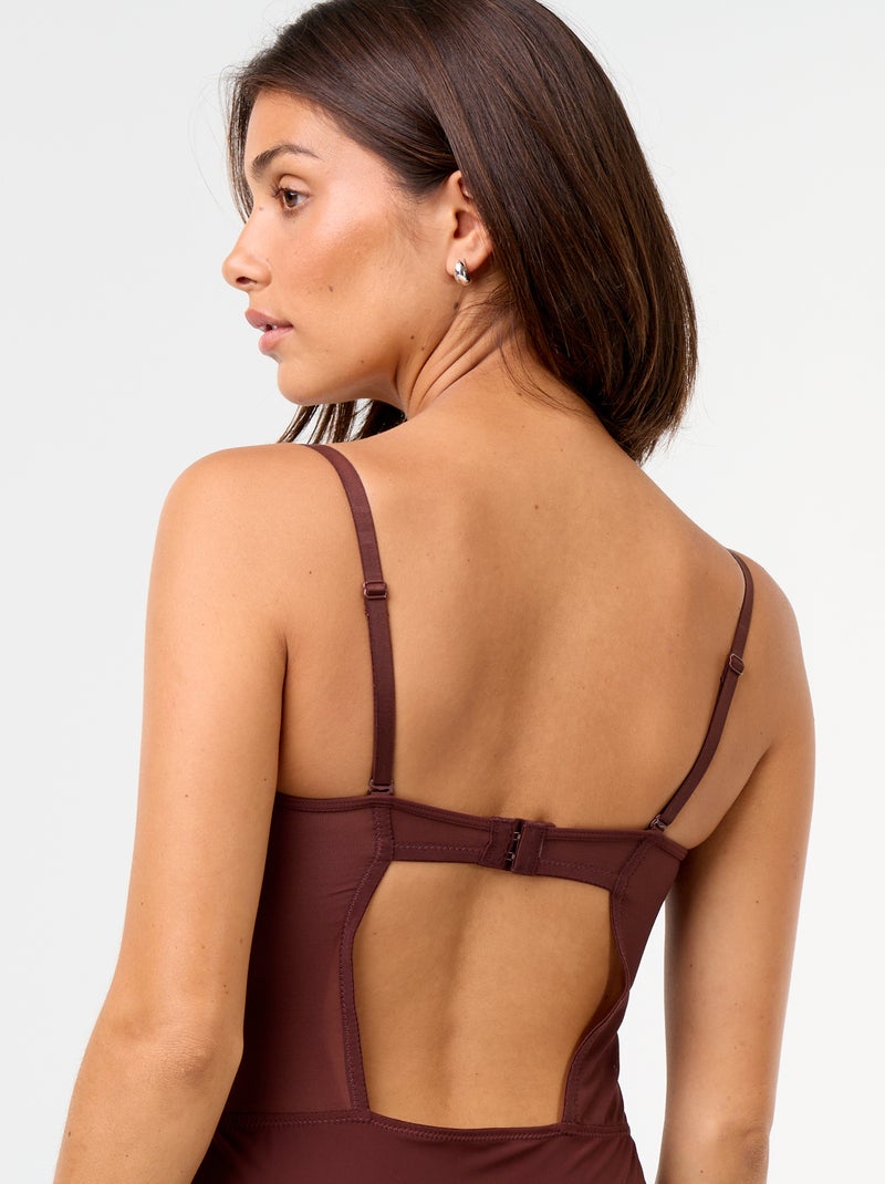 Microfiber and sequin bodysuit Dark brown - Kiabi