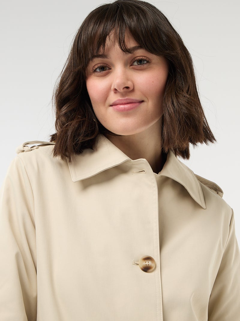 Mid-Length Shirt Collar Trench Coat Beige - Kiabi
