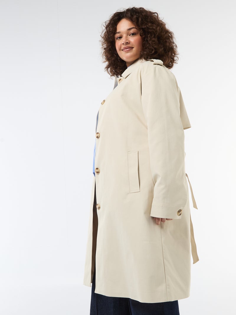 Mid-Length Shirt Collar Trench Coat Beige - Kiabi