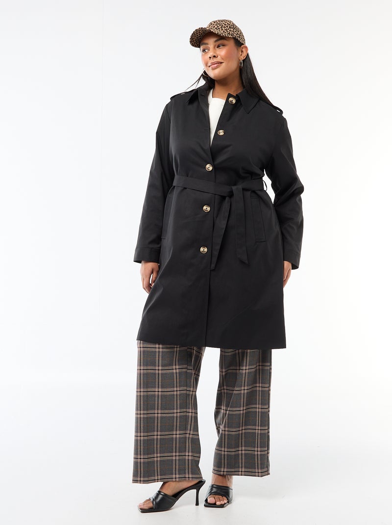Mid-Length Shirt Collar Trench Coat Black - Kiabi