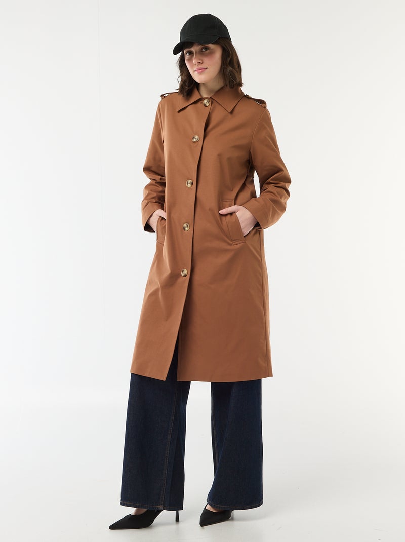 Mid-Length Shirt Collar Trench Coat Brown - Kiabi