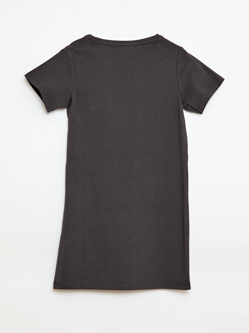 Mid-Length T-Shirt Dress with Decorative Front Tie Black - Kiabi