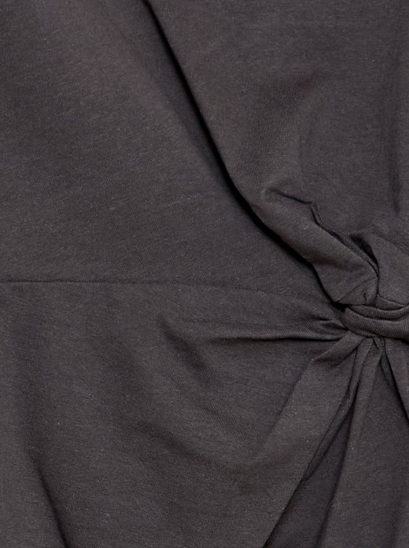 Mid-Length T-Shirt Dress with Decorative Front Tie Black - Kiabi