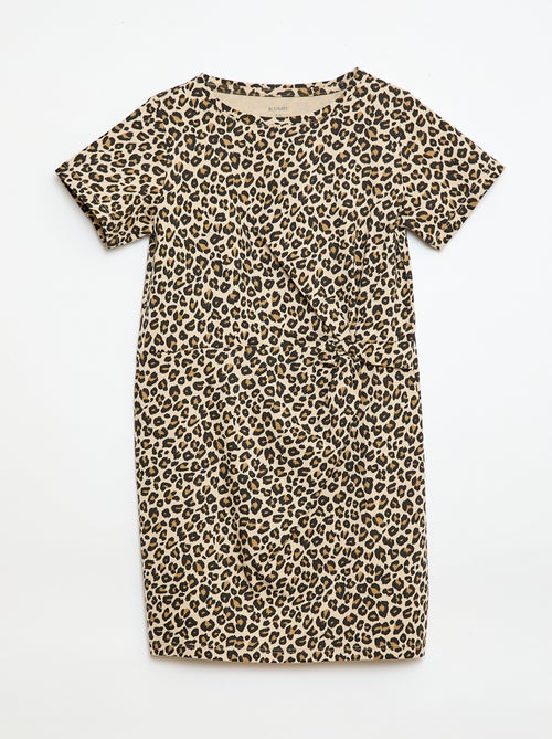 Mid-Length T-Shirt Dress with Decorative Front Tie - Kiabi