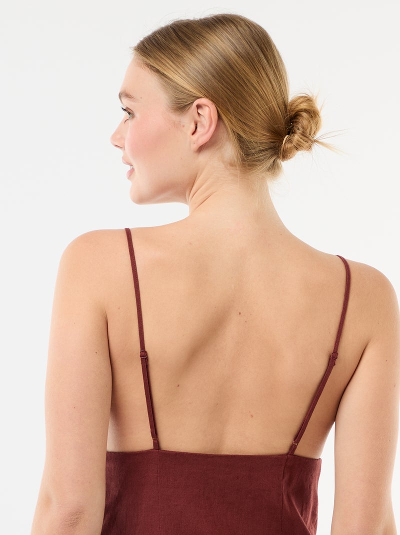Midi dress with decorative jewel at the neckline Brown - Kiabi