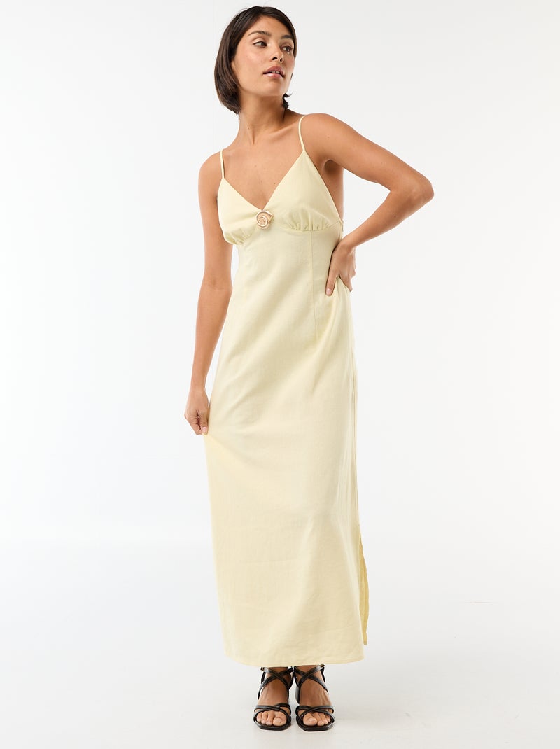Midi dress with decorative jewel at the neckline Yellow - Kiabi