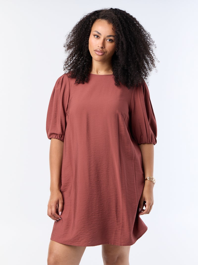 Midi-Kleid mit Ballonärmeln Braun - Kiabi