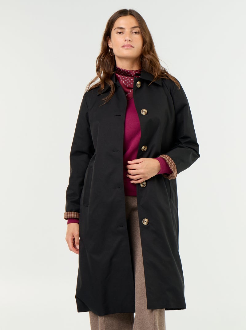 Midi-Trenchcoat mit Innenfutter Noir - Kiabi