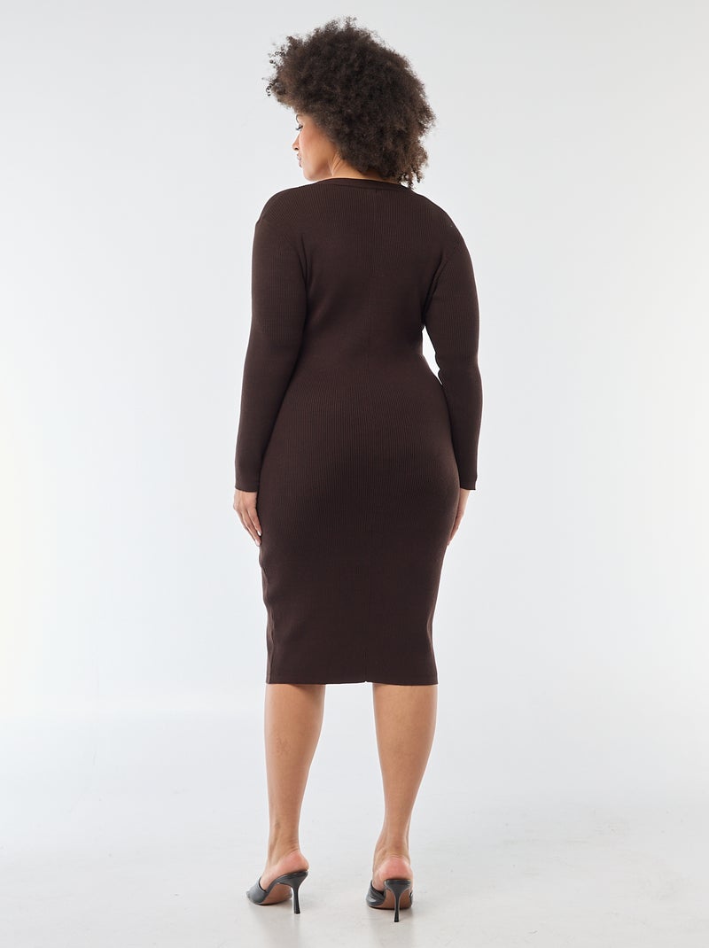 Midikleid aus schwerem Rippstrick im Cardigan-Stil Braun - Kiabi