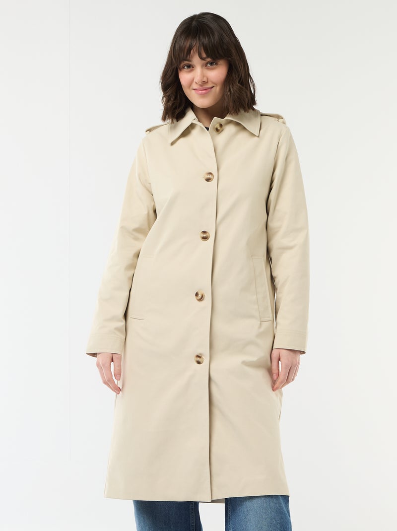 Mittellanger Trenchcoat mit Hemdkragen Beige - Kiabi