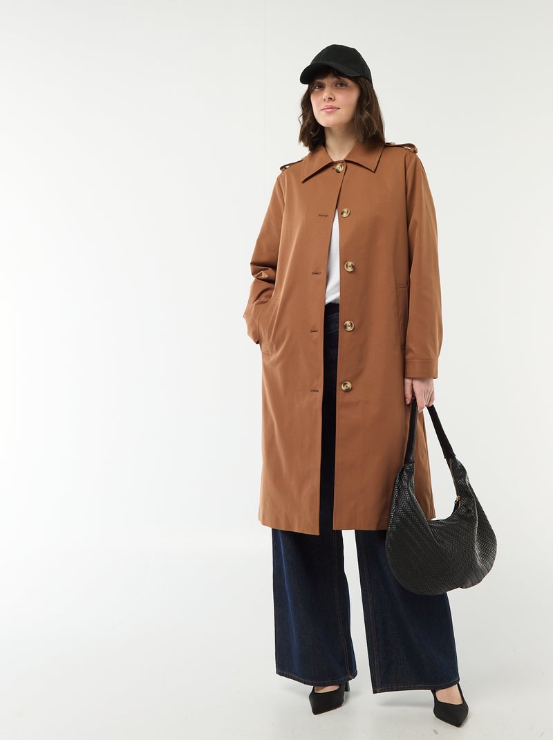 Mittellanger Trenchcoat mit Hemdkragen Braun - Kiabi