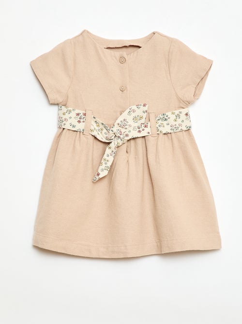 Mixed Linen Dress with Belt - Kiabi