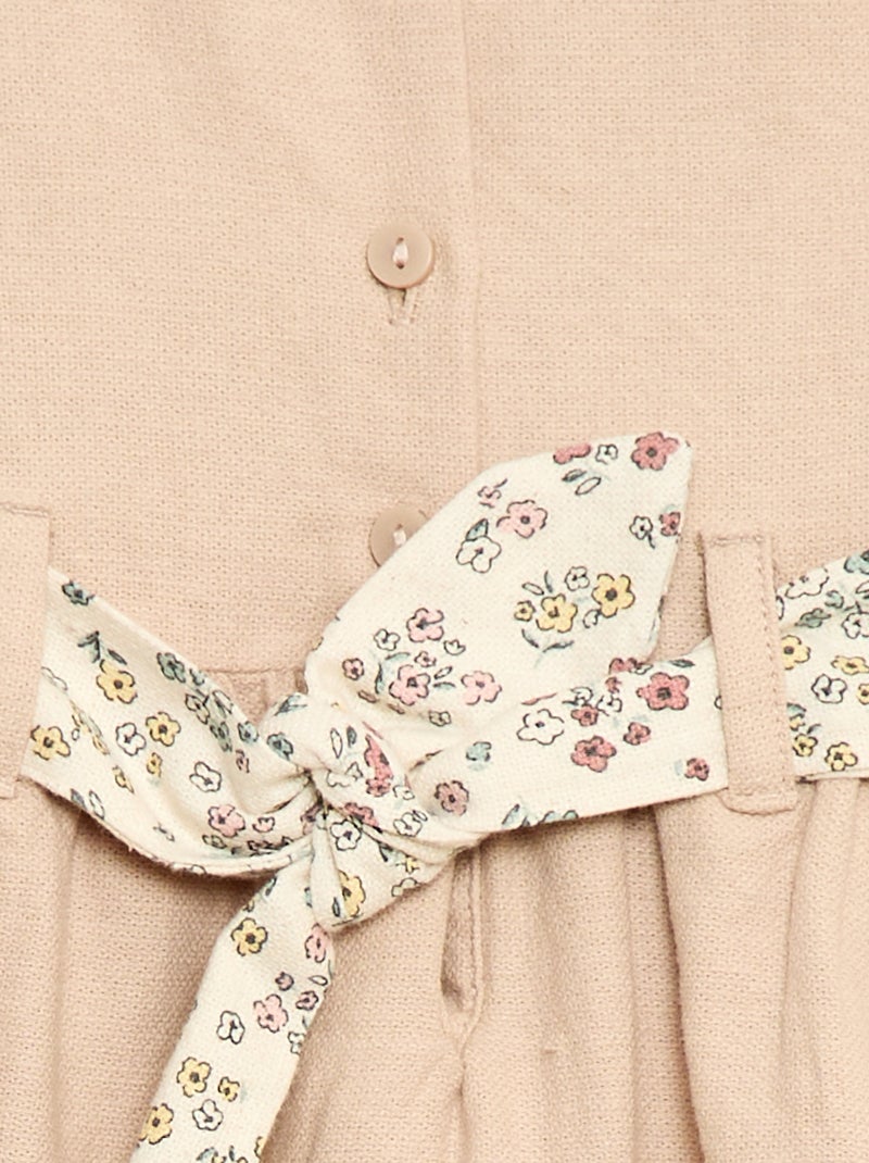 Mixed Linen Dress with Belt Beige - Kiabi