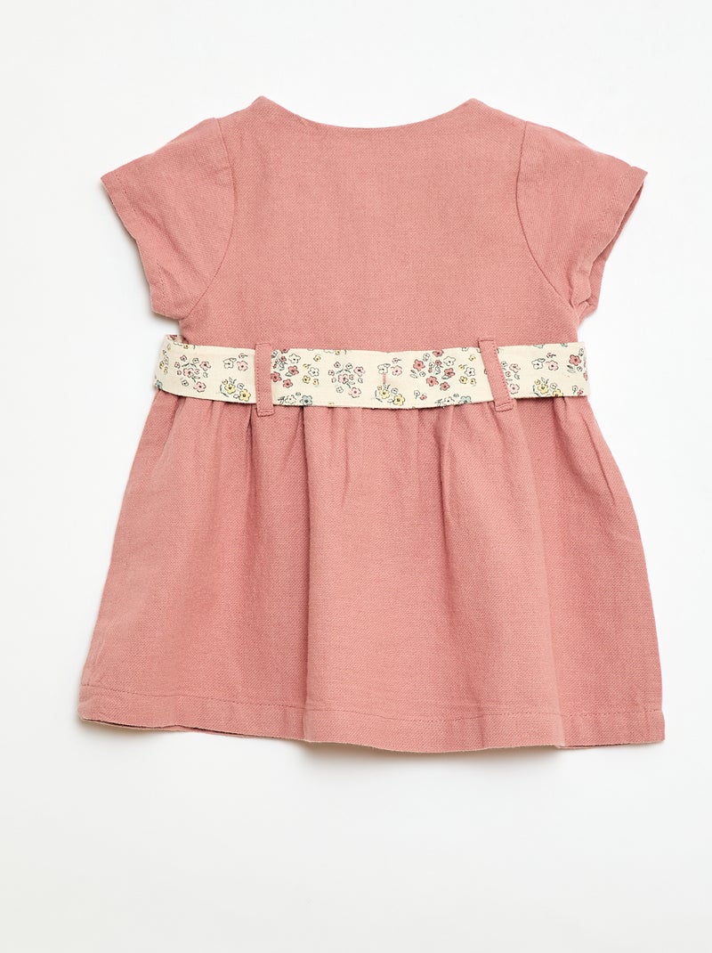 Mixed Linen Dress with Belt Pink - Kiabi