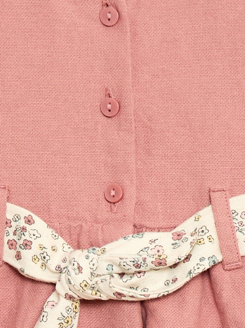 Mixed Linen Dress with Belt Pink - Kiabi