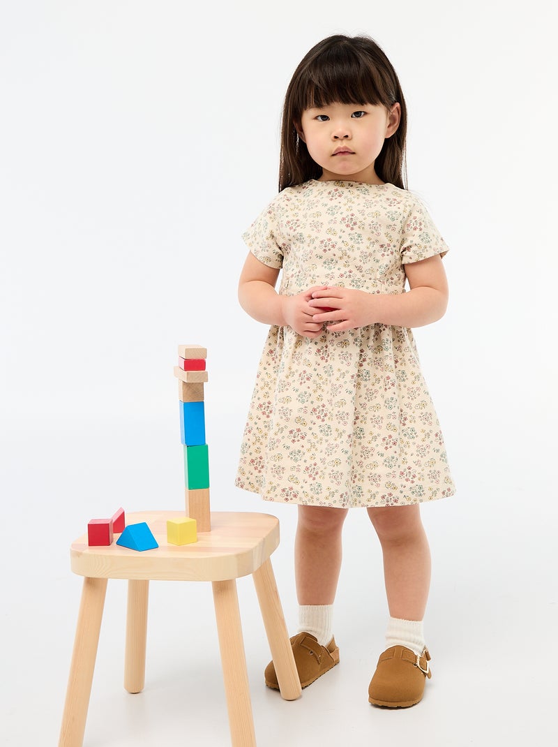 Mixed Linen Dress with Belt White - Kiabi