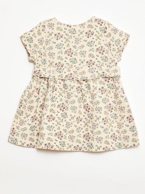 Mixed Linen Dress with Belt - Kiabi