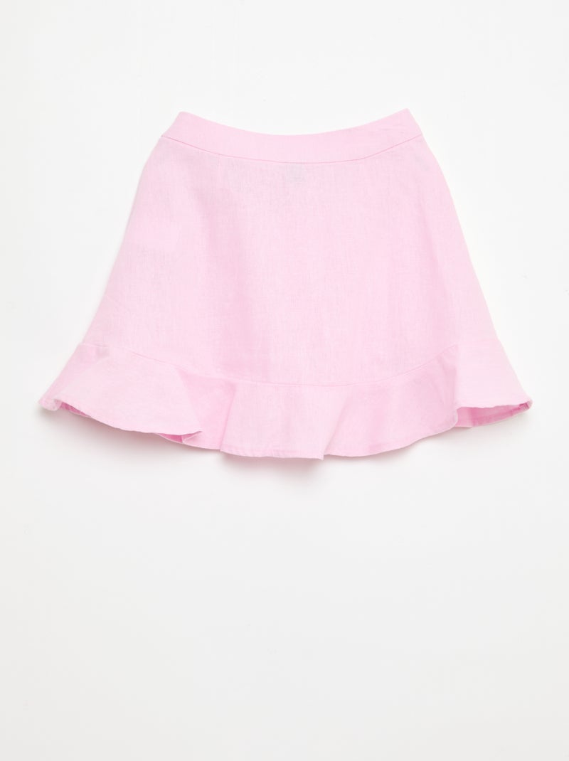 Mixed Linen Ruffle Skirt Pink - Kiabi