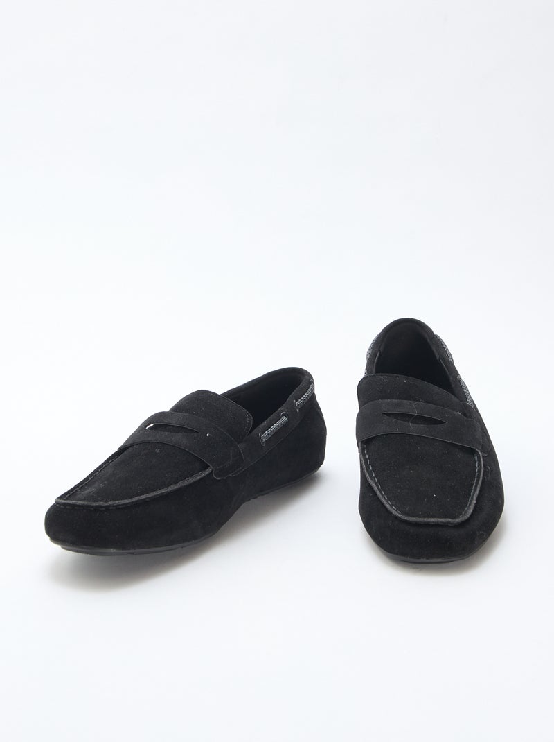 Mocassins bateau en suédine unie Noir - Kiabi