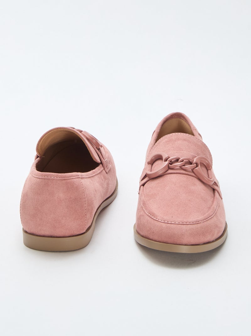 Mocassins type suédine avec bijou décoratif sur le dessus Rose - Kiabi
