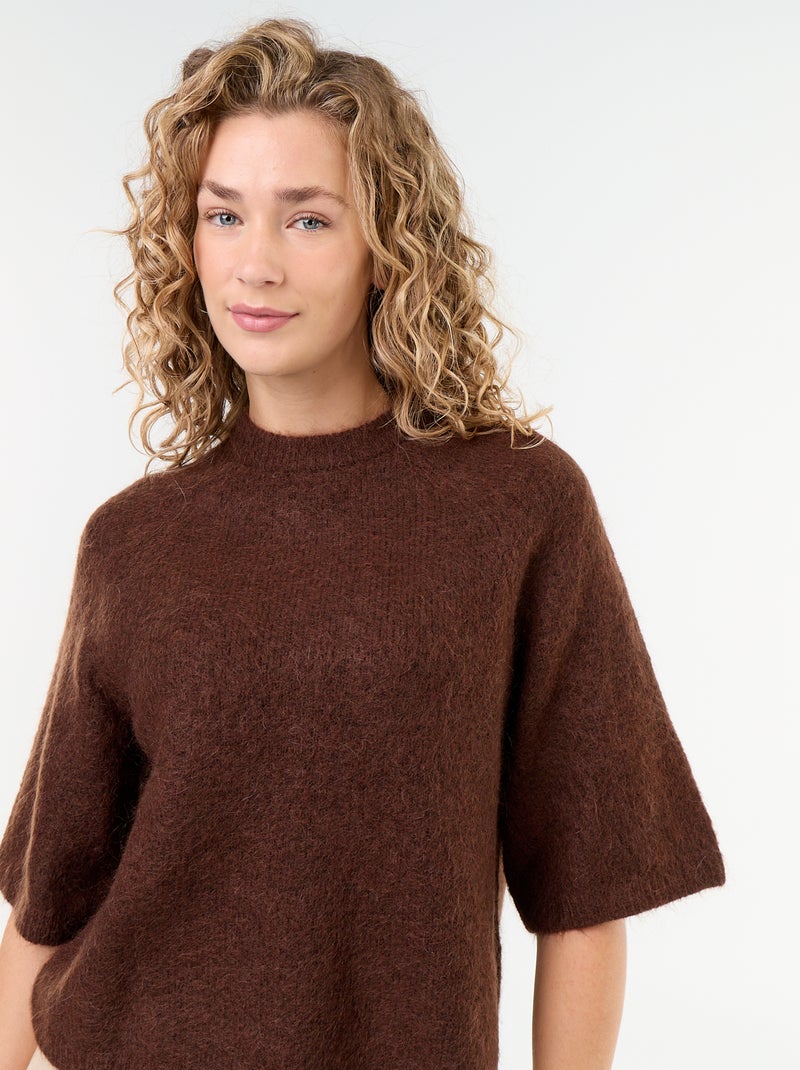 Mohair-Pullover mit kurzen Ärmeln und überschnittenen Schultern Braun - Kiabi