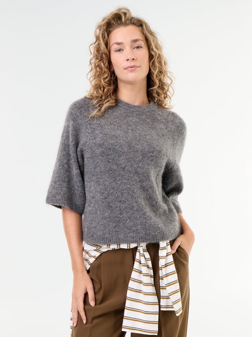 Mohair-Pullover mit kurzen Ärmeln und überschnittenen Schultern - Kiabi