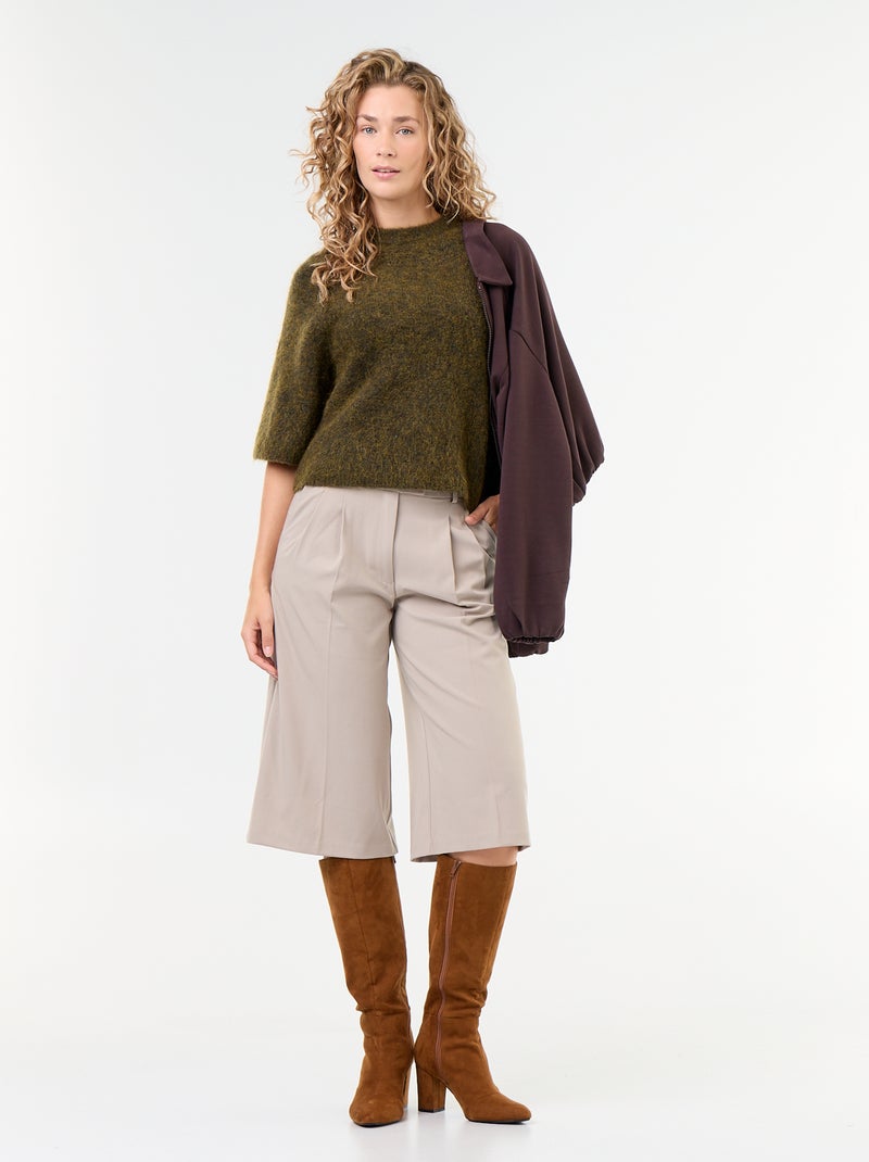 Mohair-Pullover mit kurzen Ärmeln und überschnittenen Schultern Vert - Kiabi