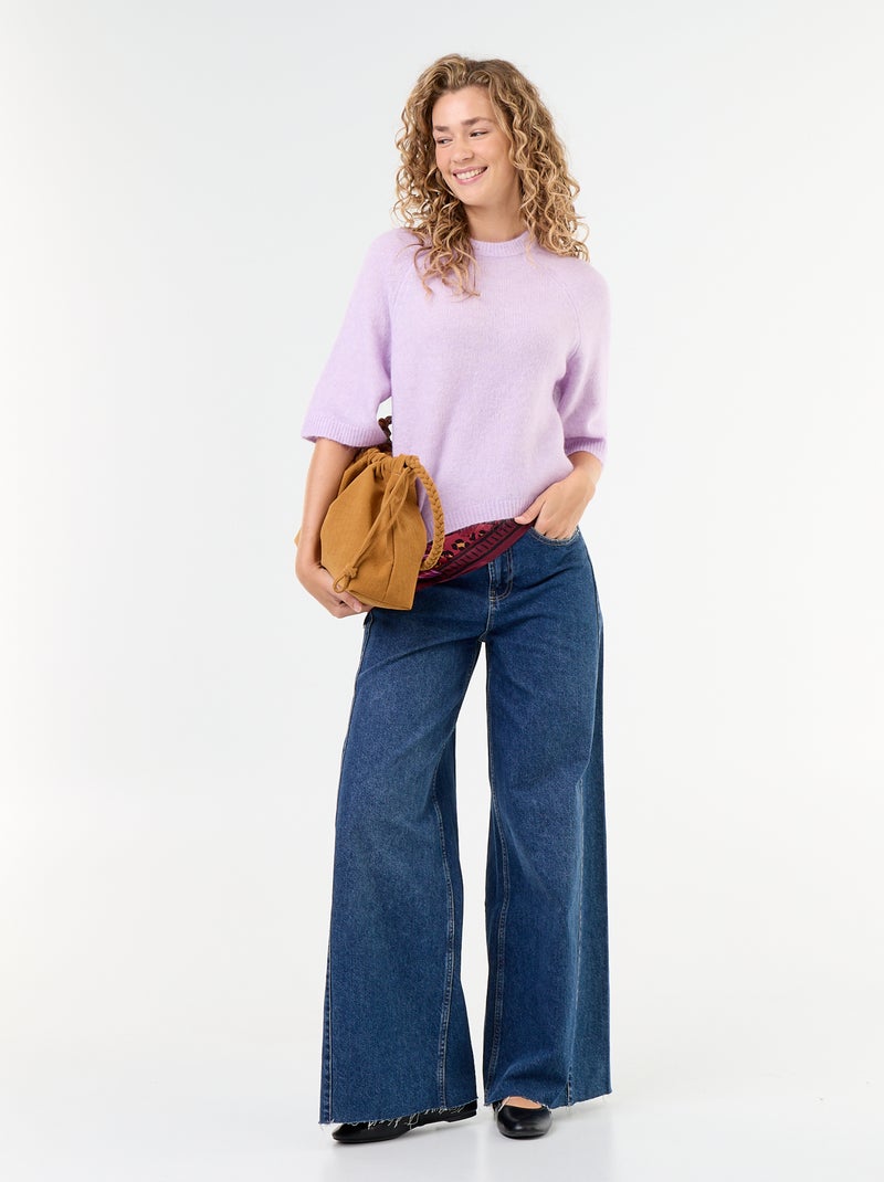 Mohair Short-Sleeve Drop-Shoulder Sweater Pink - Kiabi