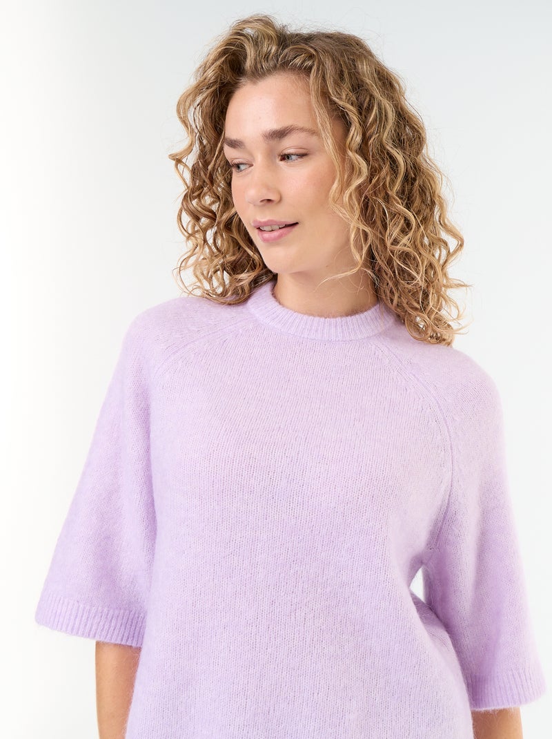 Mohair Short-Sleeve Drop-Shoulder Sweater Pink - Kiabi