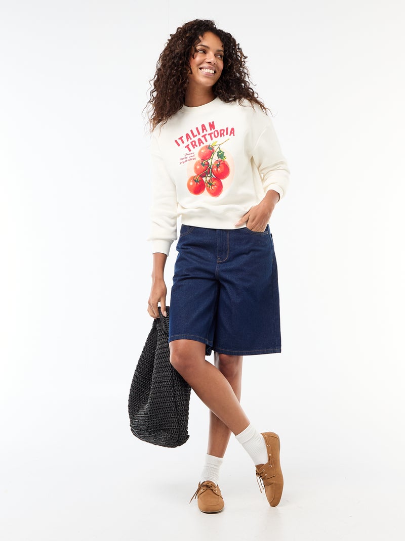 Molton-Sweatshirt mit Botschaft Weiß - Kiabi