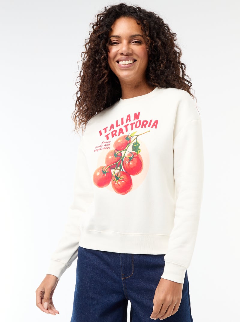 Molton-Sweatshirt mit Botschaft Weiß - Kiabi