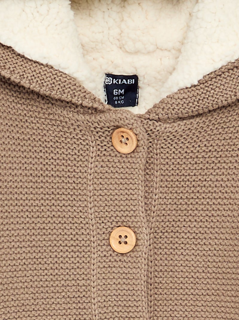 Moss stitch lined hooded cardigan Beige - Kiabi
