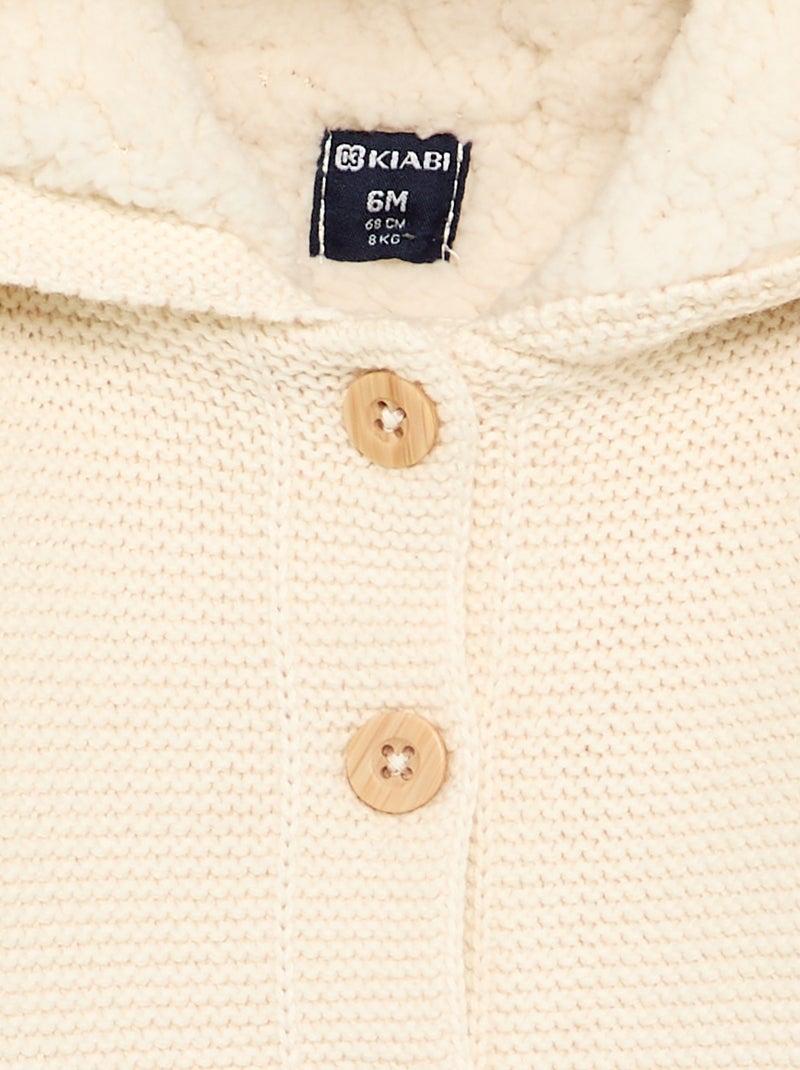 Moss stitch lined hooded cardigan White - Kiabi