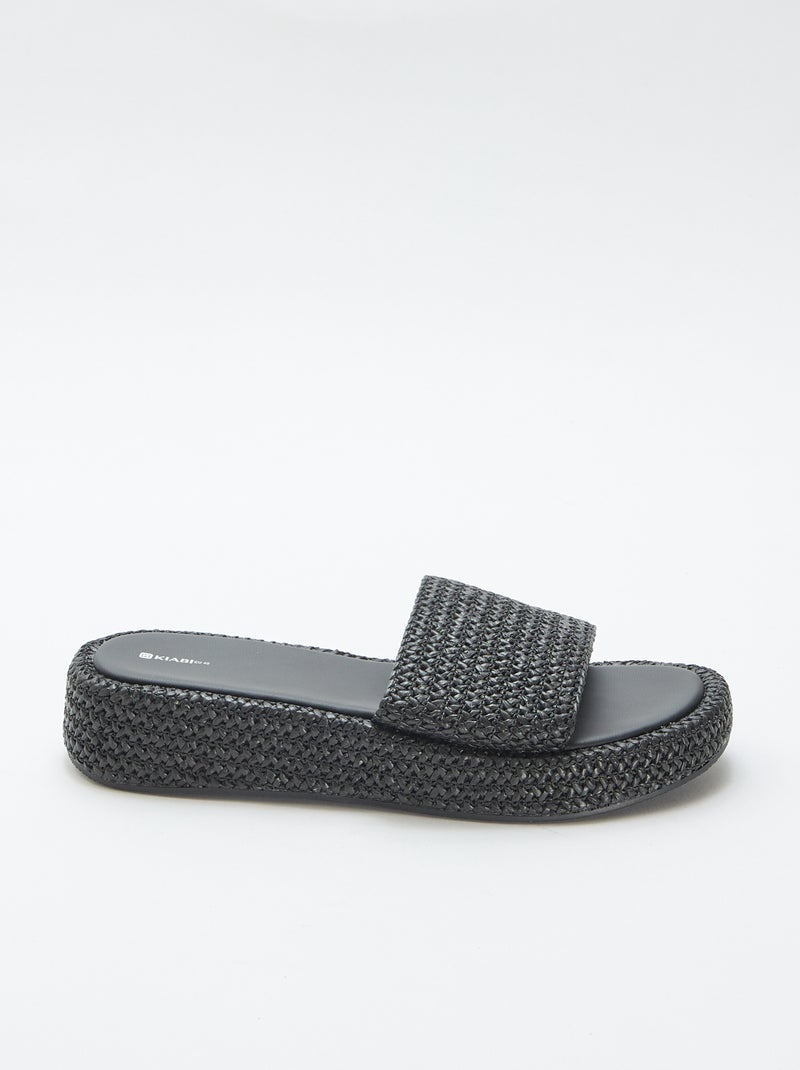 Mule compensée imitation paille Noir - Kiabi