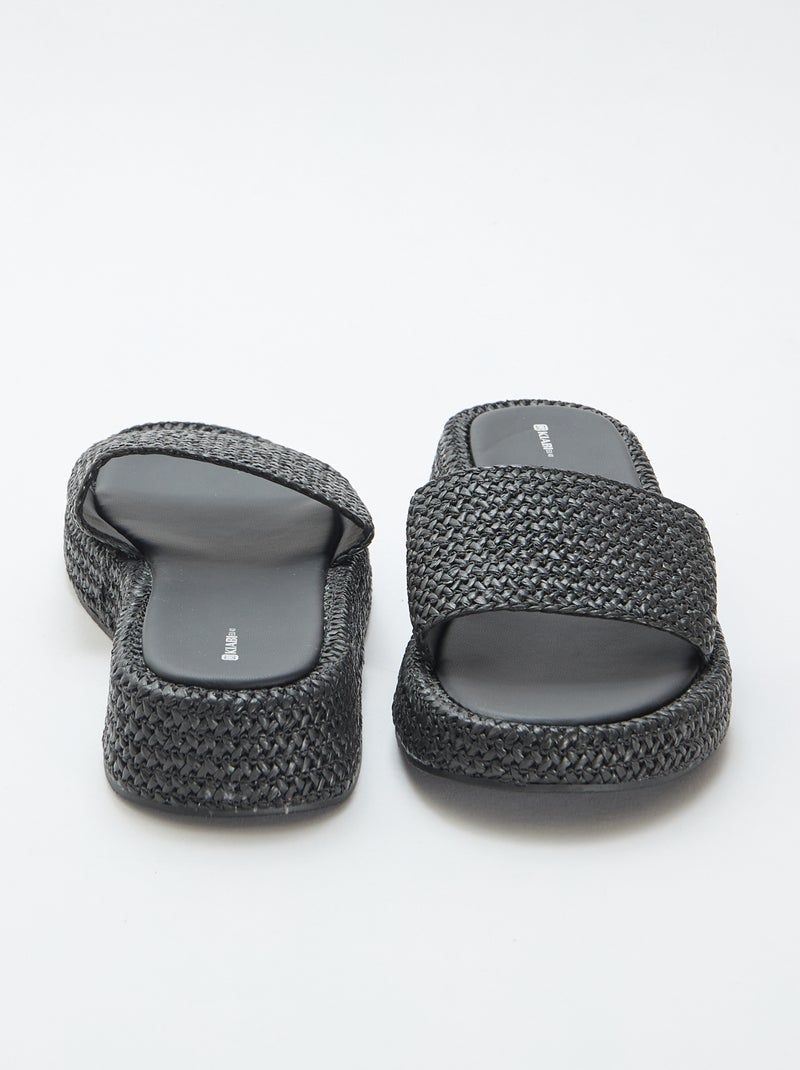 Mule compensée imitation paille Noir - Kiabi