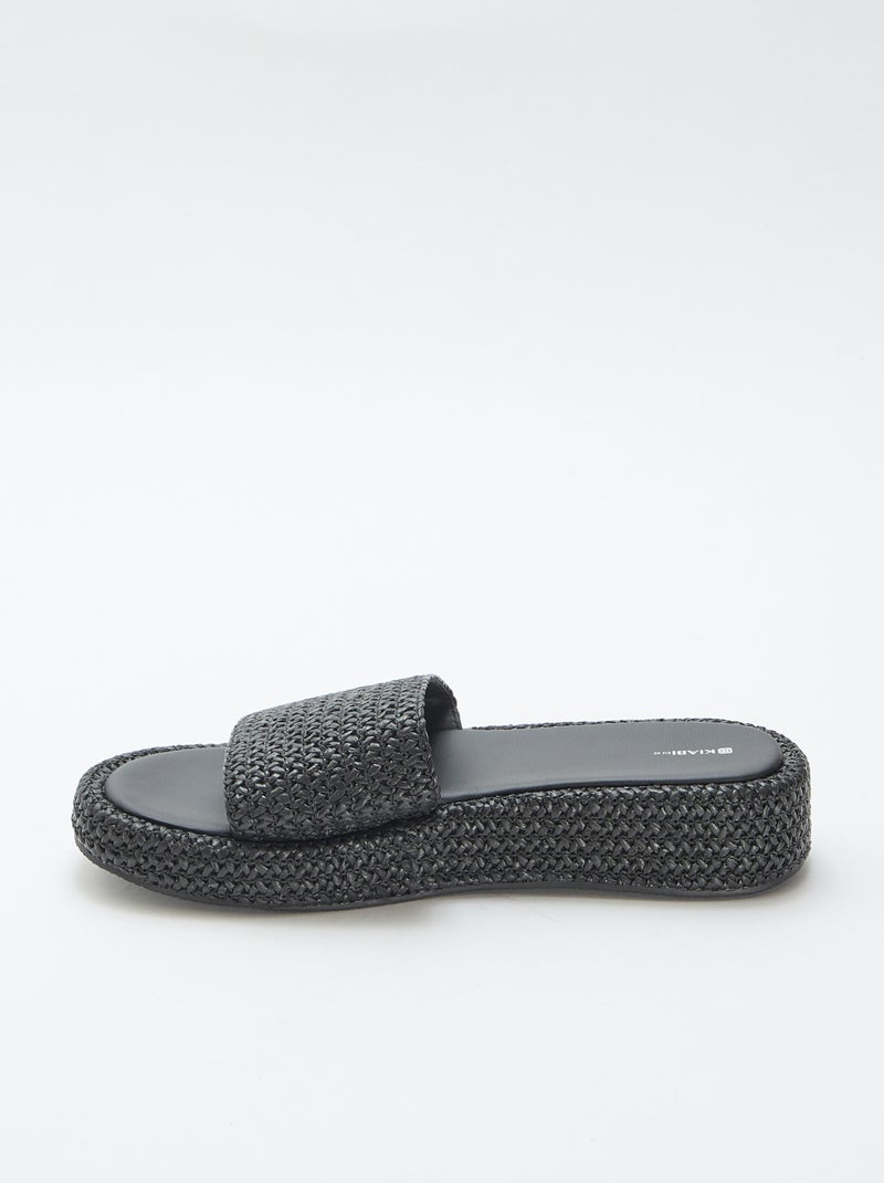 Mule compensée imitation paille Noir - Kiabi