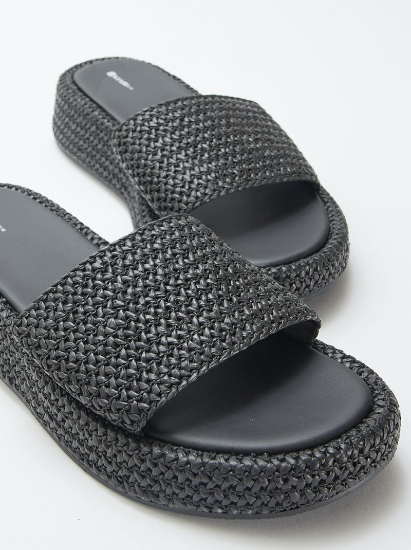 Mule compensée imitation paille Noir - Kiabi