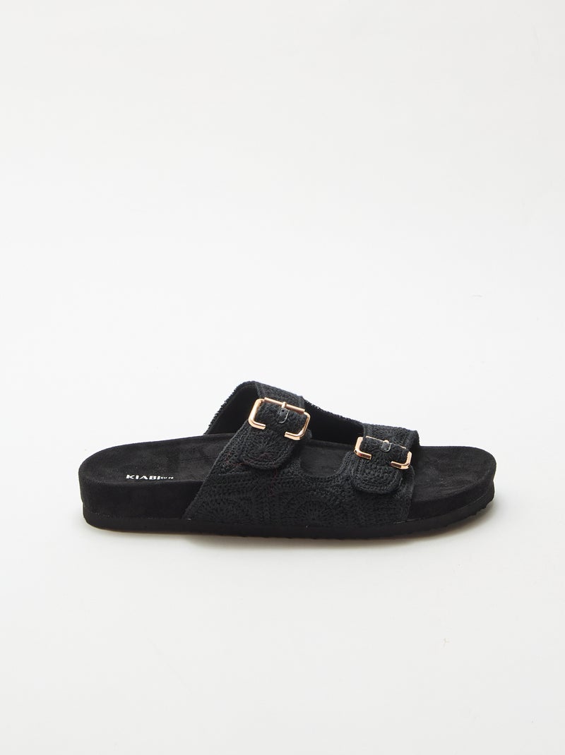 Mules à double bride en macramé Noir - Kiabi