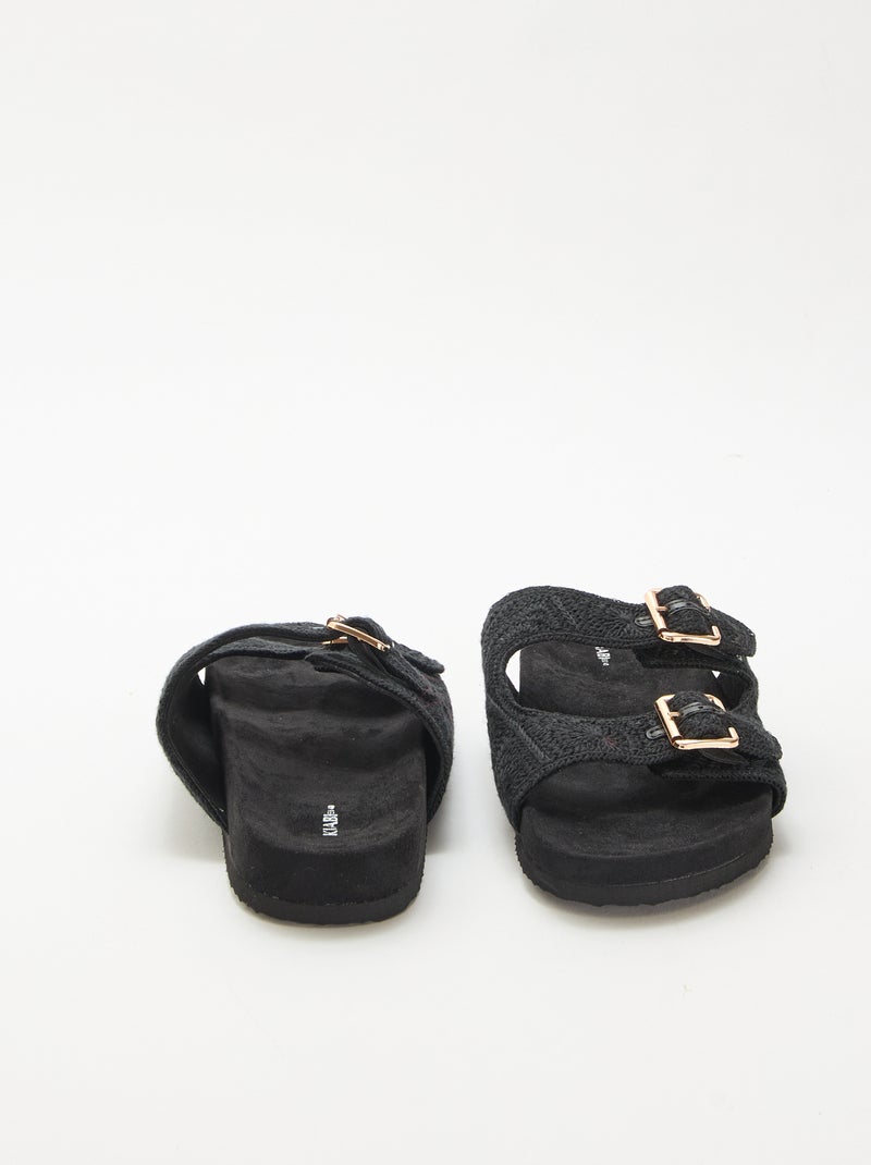 Mules à double bride en macramé Noir - Kiabi