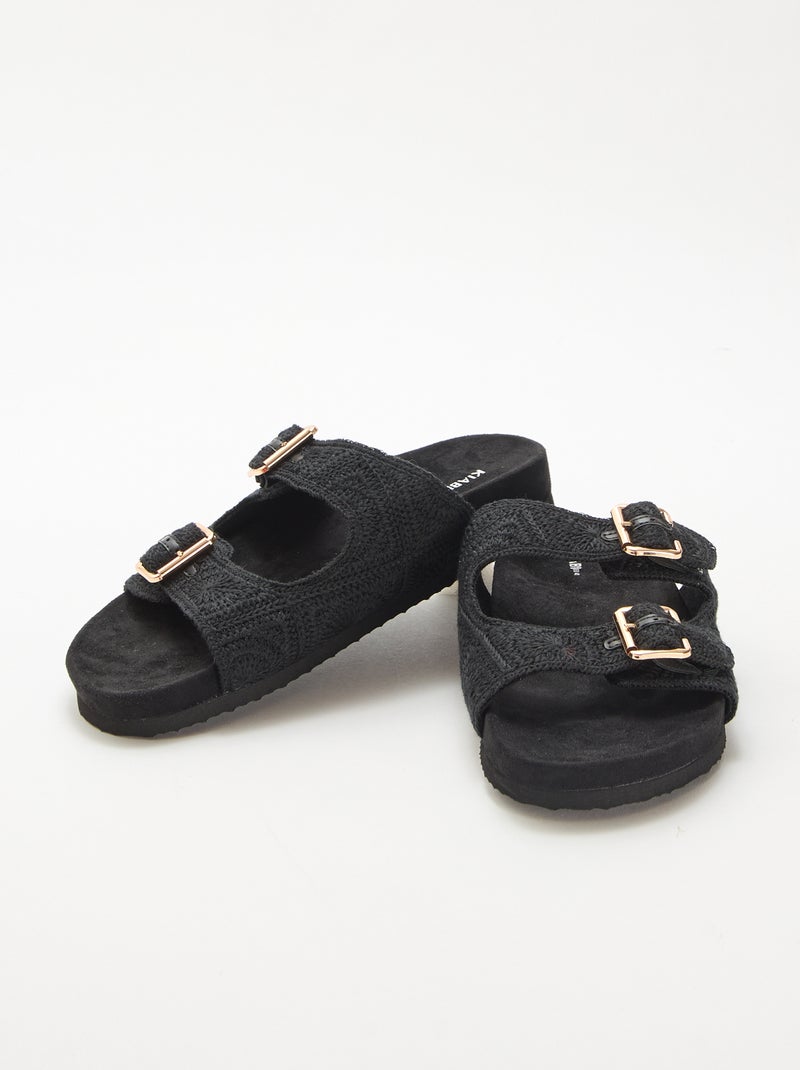 Mules à double bride en macramé Noir - Kiabi