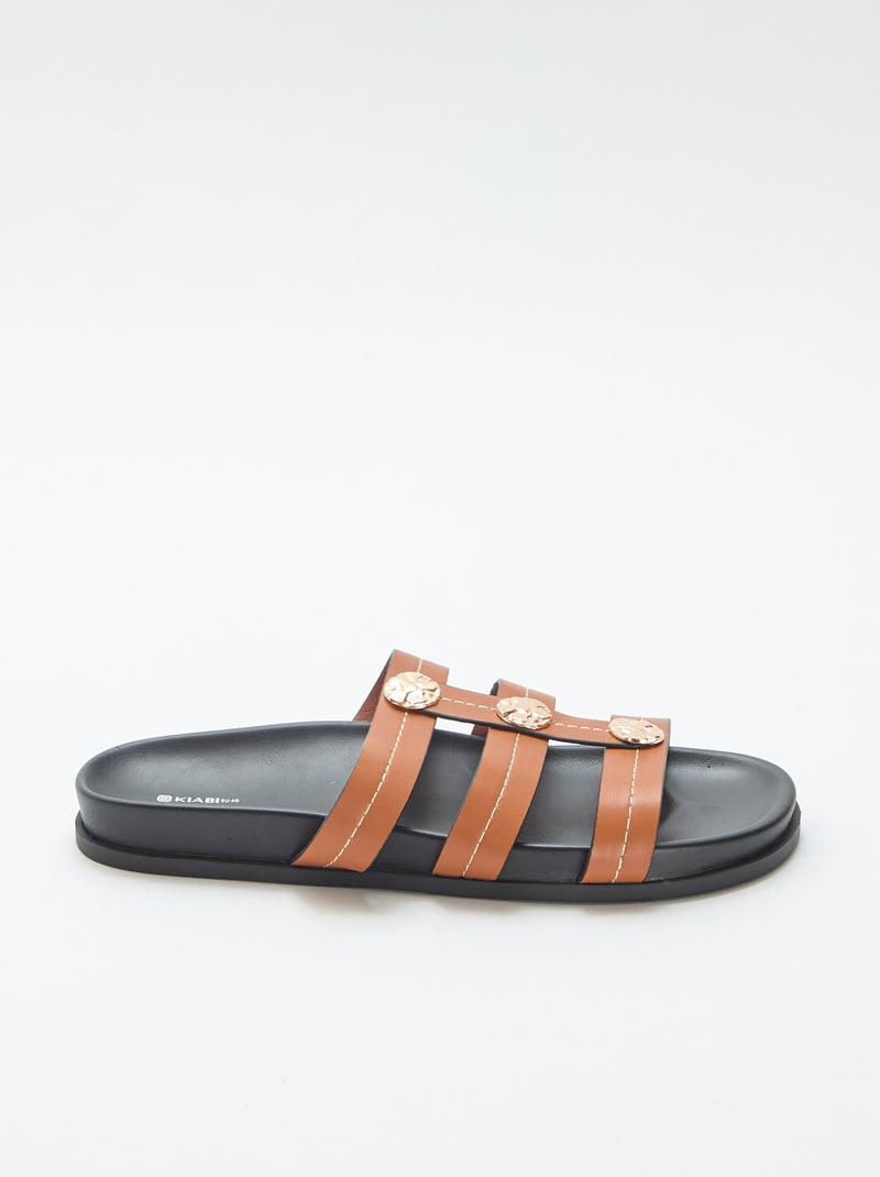 Mules avec boutons dorés fantaisies Marron - Kiabi