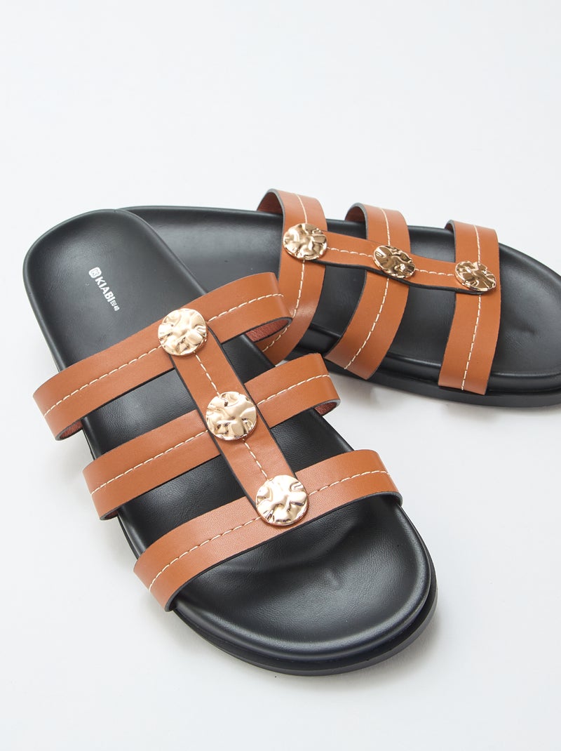 Mules avec boutons dorés fantaisies Marron - Kiabi