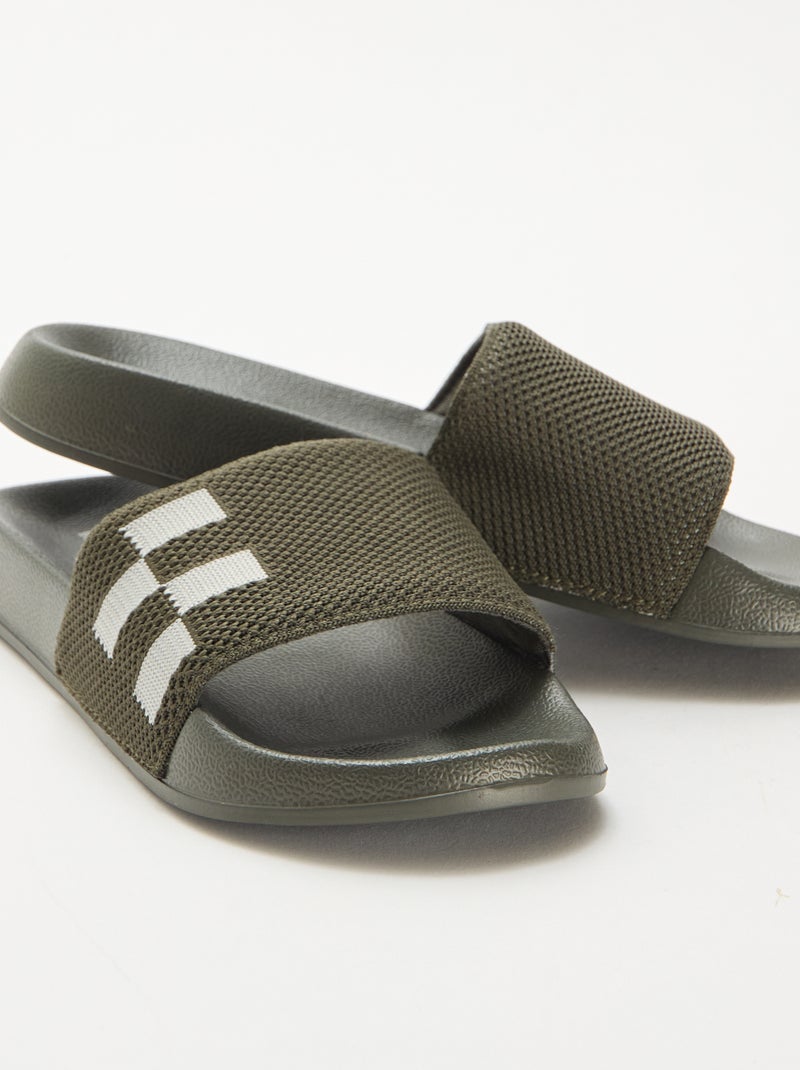 Mules de piscine avec bride en mesh Kaki - Kiabi