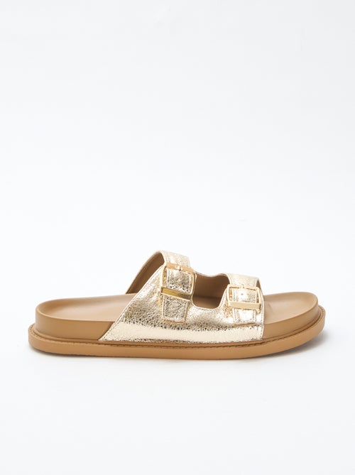 Mules dorées à double bride - Kiabi