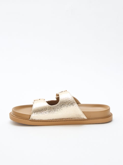Mules dorées à double bride - Kiabi