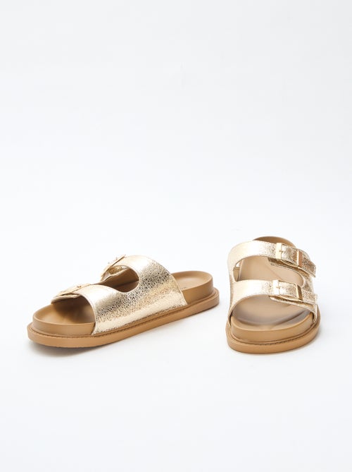 Mules dorées à double bride - Kiabi