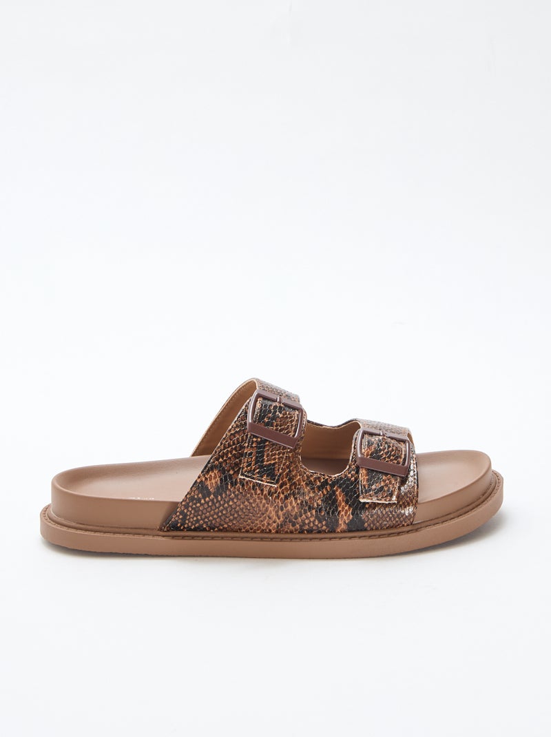 Mules dorées à double bride Marron - Kiabi