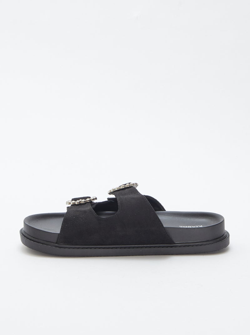 Mules double bride à strass NOIR - Kiabi