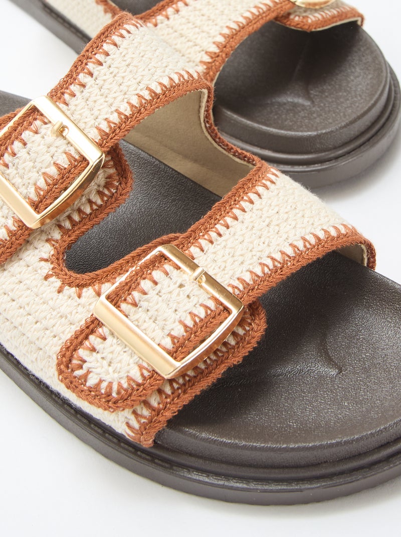 Mules doubles brides à crochet Beige - Kiabi