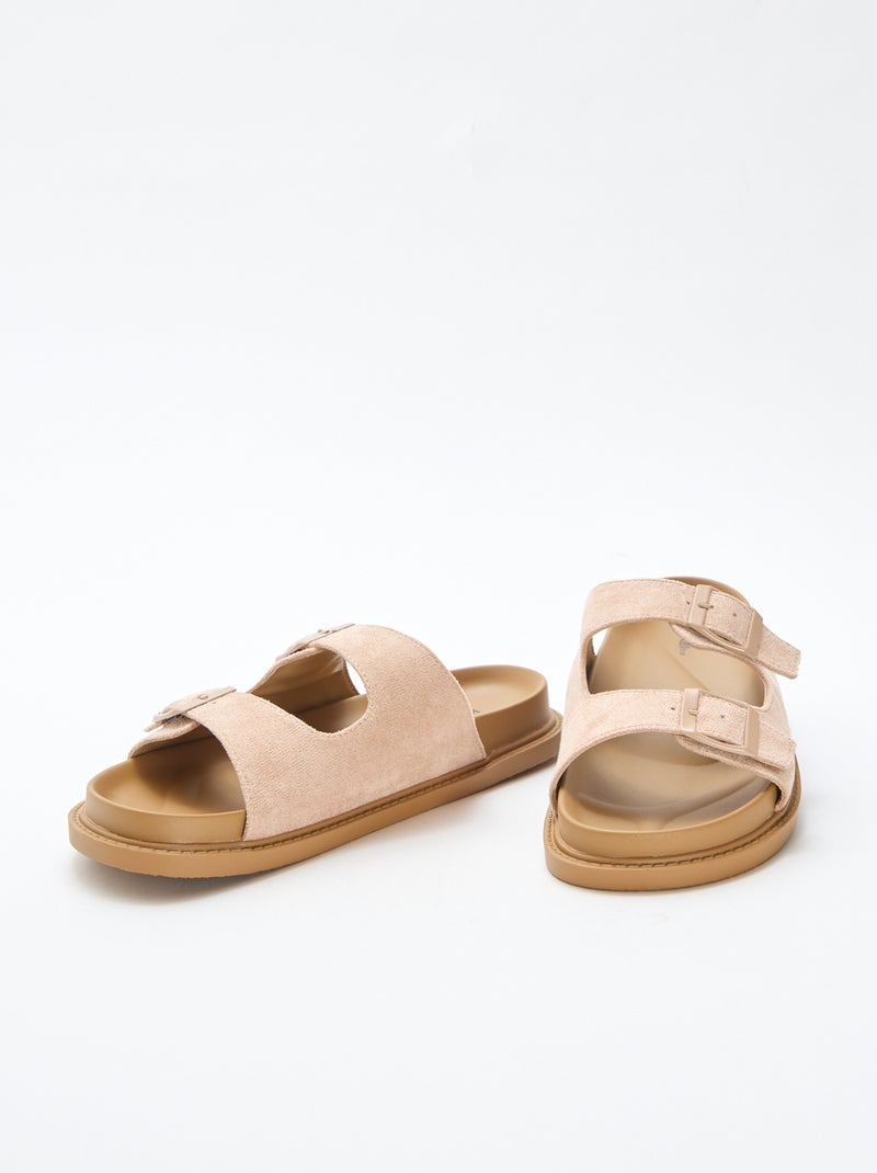 Mules en suédine à double bride Beige - Kiabi